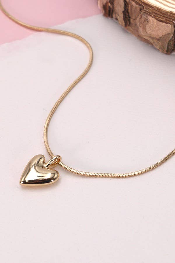 PUFF HEART SNAKE CHAIN NECKLACE