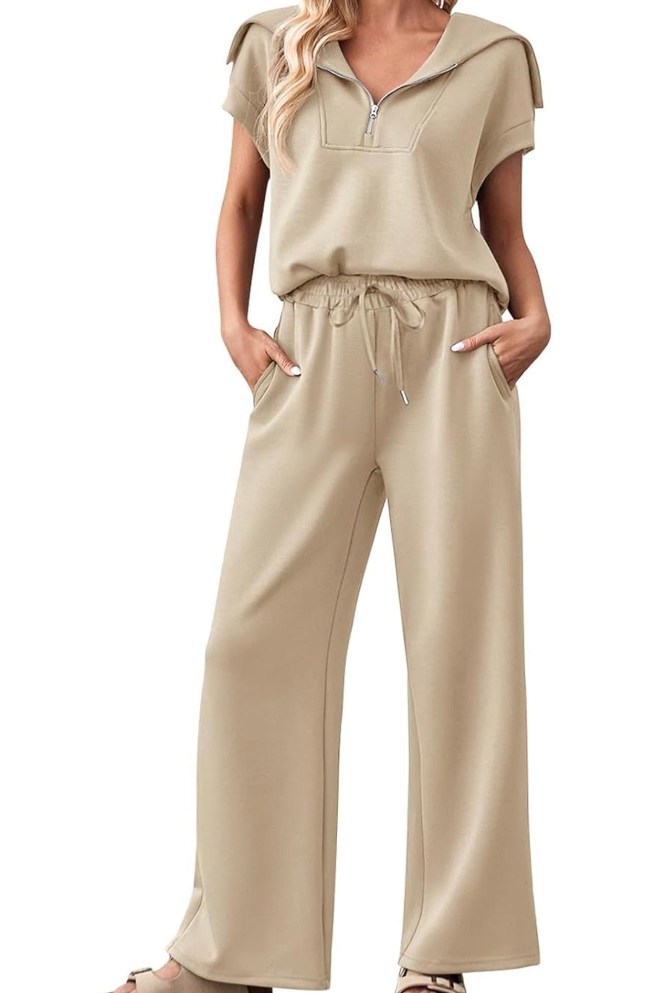 2pc Pant Set 1/2 Zip Light Taupe