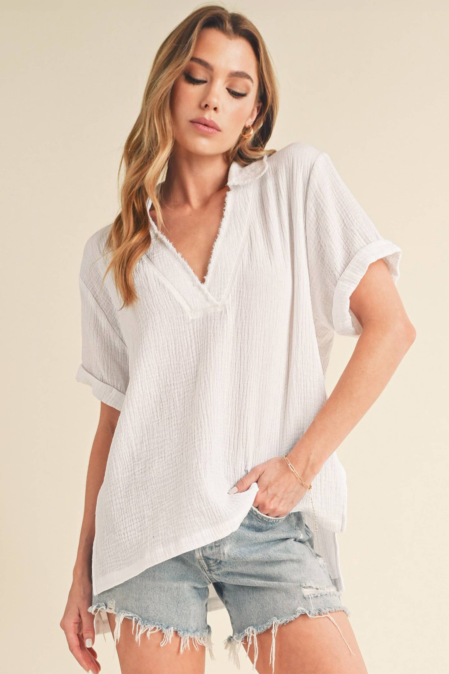 Jamy Collared Short Sleeve Top