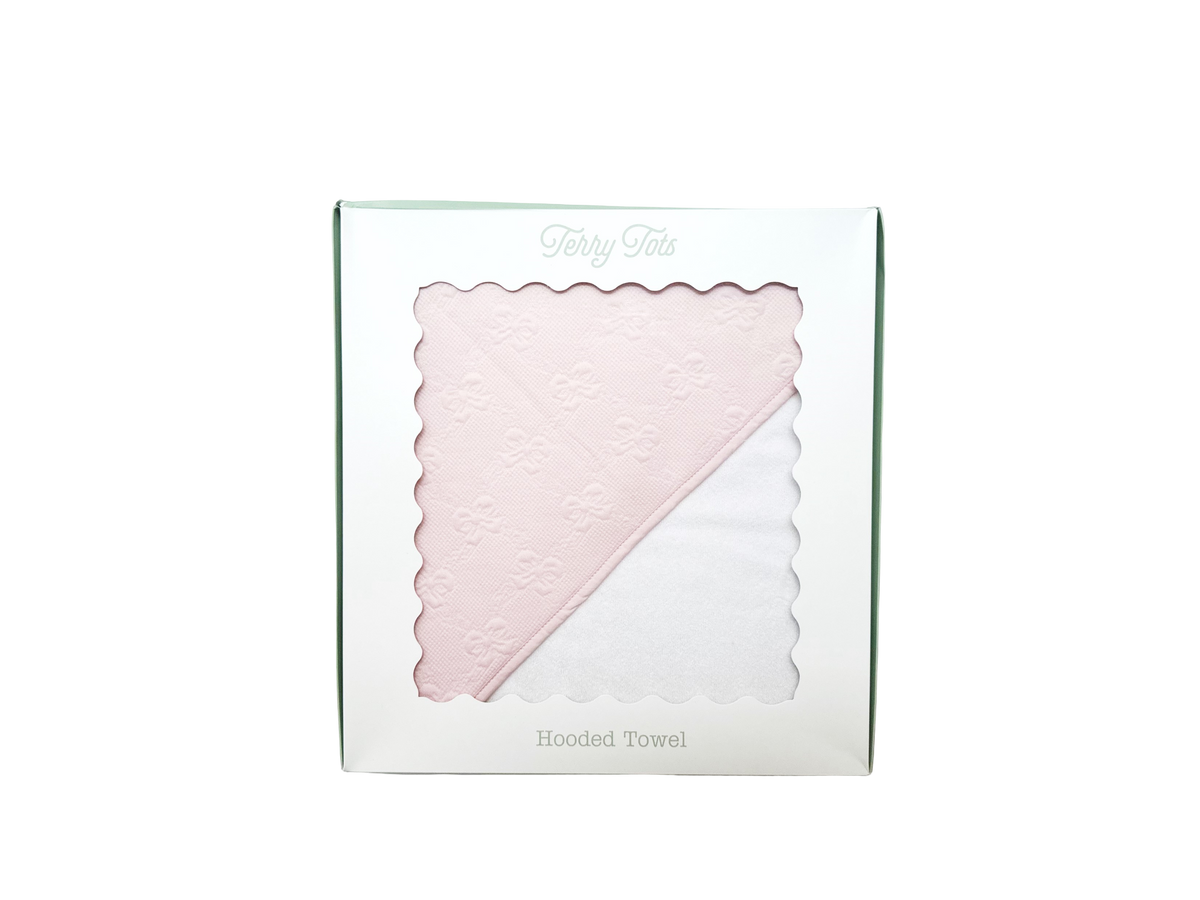 Hooded Towel - Pink Jacquard Bows