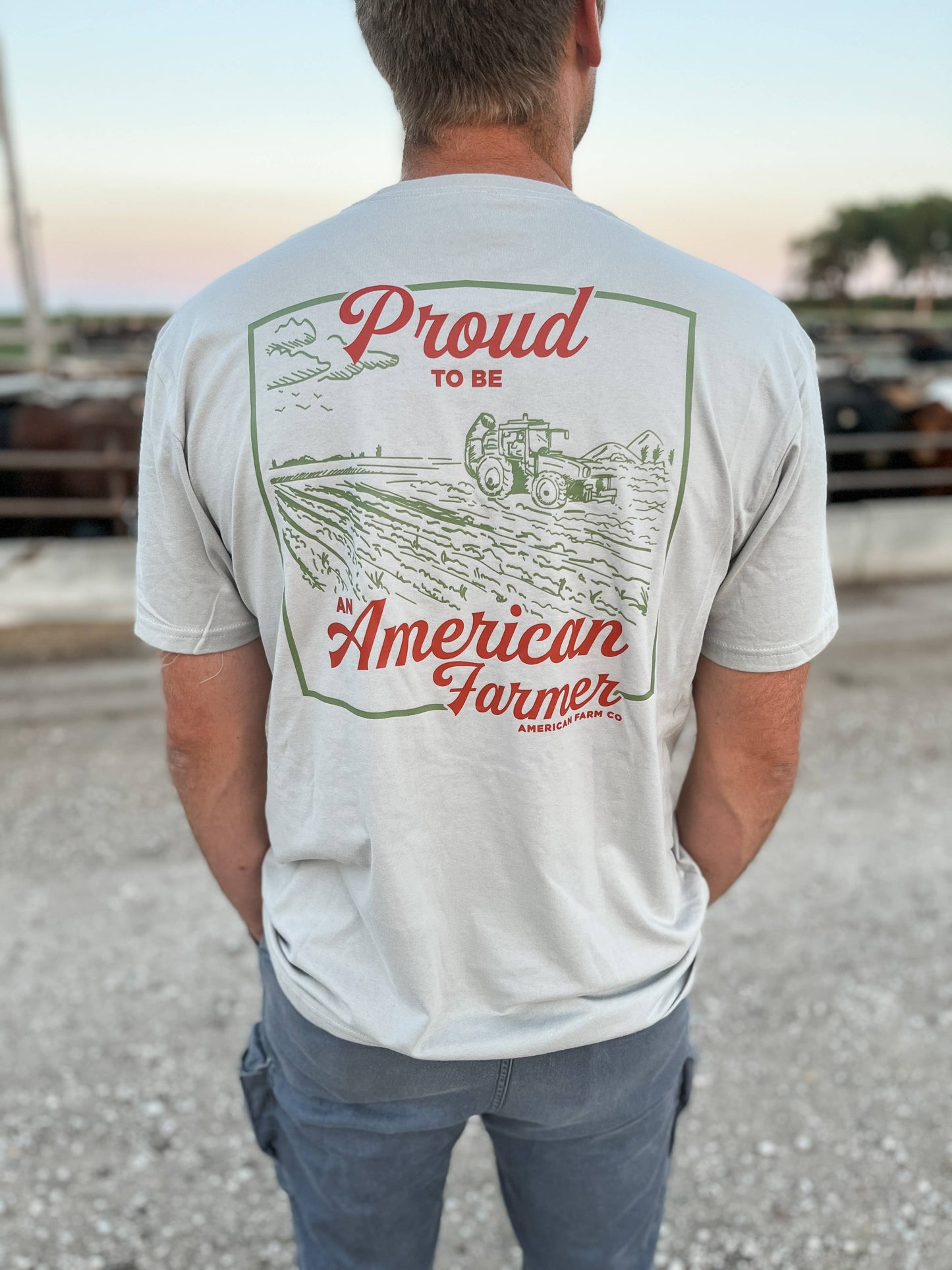 Western 'Proud American Farmer' Stone Graphic Tee