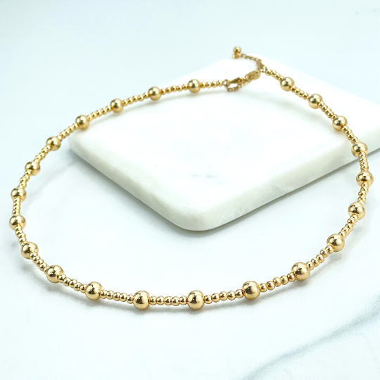 18k Gold Filled 7mm and 3mm Gold Beads, Beaded Choker Necklace with extender