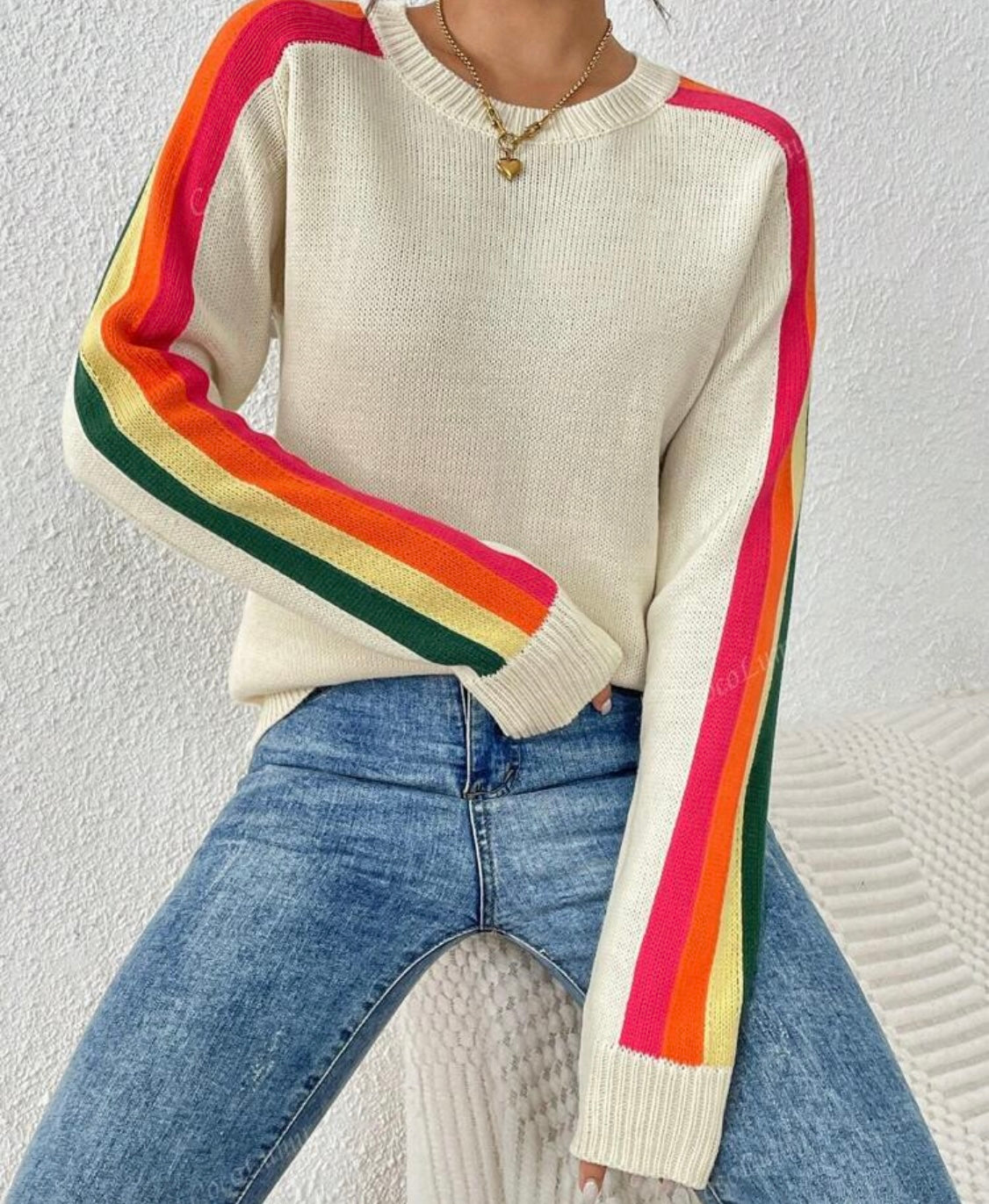 Colorful Striped Sleeve Sweater