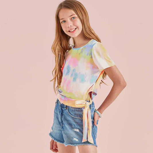 Tie Dye Waist Tie Knit Top