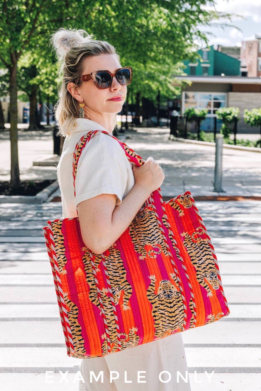 Quilted Tiger Print Tote Bag | Large Travel Bag | Gifts
