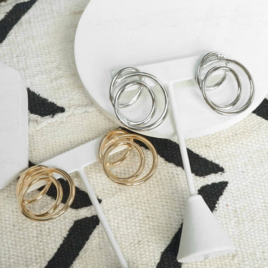 Statement Tangled Looped Wire Earrings - Gold & Silver Tone