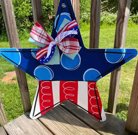 Patriotic Star with Ribbon Door Hanger