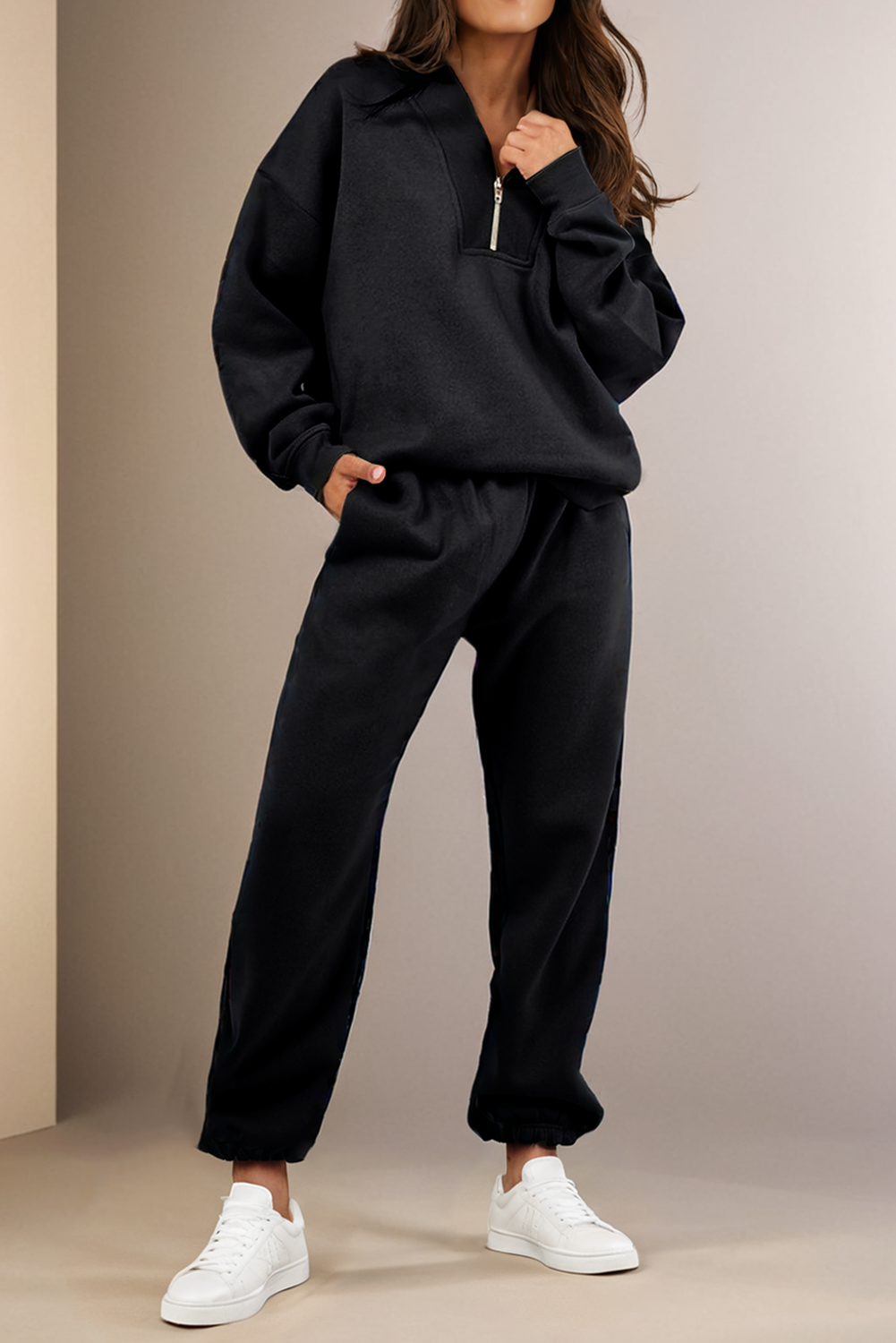 Women's Half Zip V Neck Sweatshirt and Pants Set Tracksuit