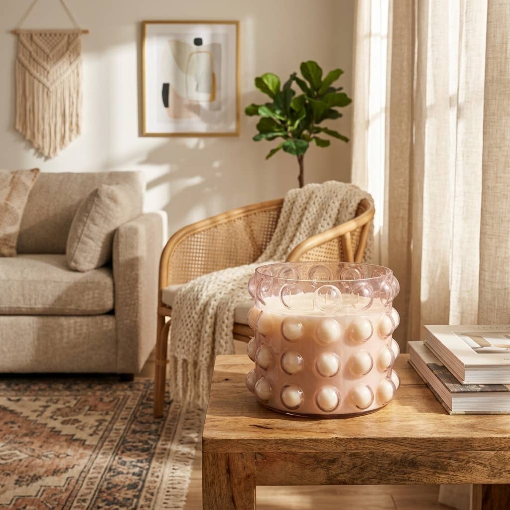 Scented Candle - Peony and Blush Suede Bubble Glass, 102 Oz