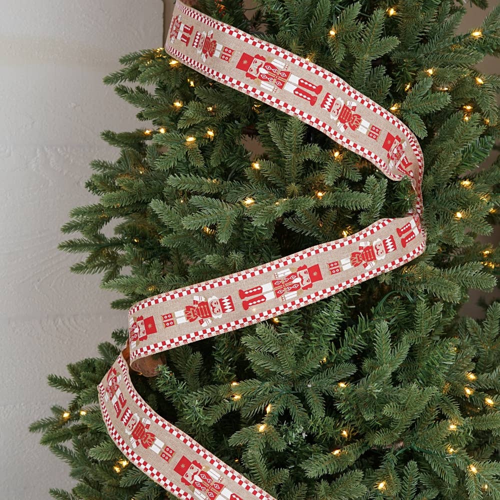 R32921-Wired Ribbon-Burlap-Holiday Nutcracker (2.5inW)