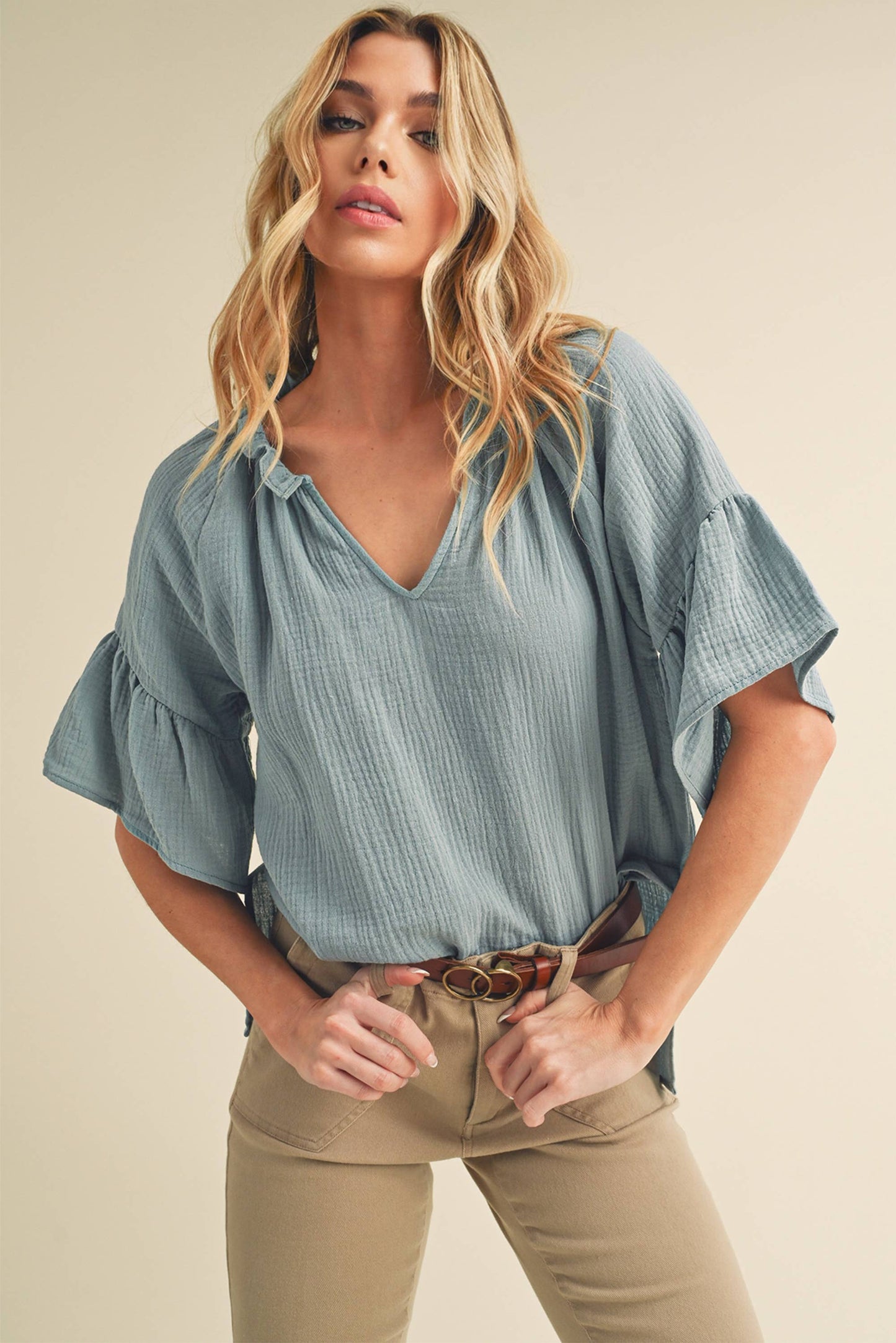 Tes 3/4 Sleeve Ruffle Top