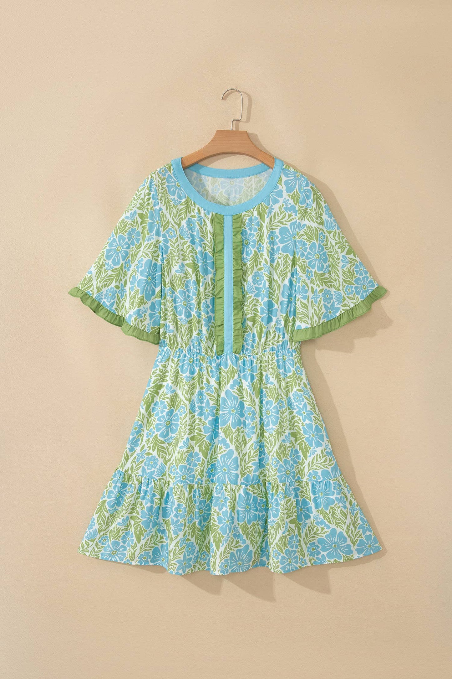 Floral Print Ruffled Detail Short Sleeve Mini Dress (S-XL)