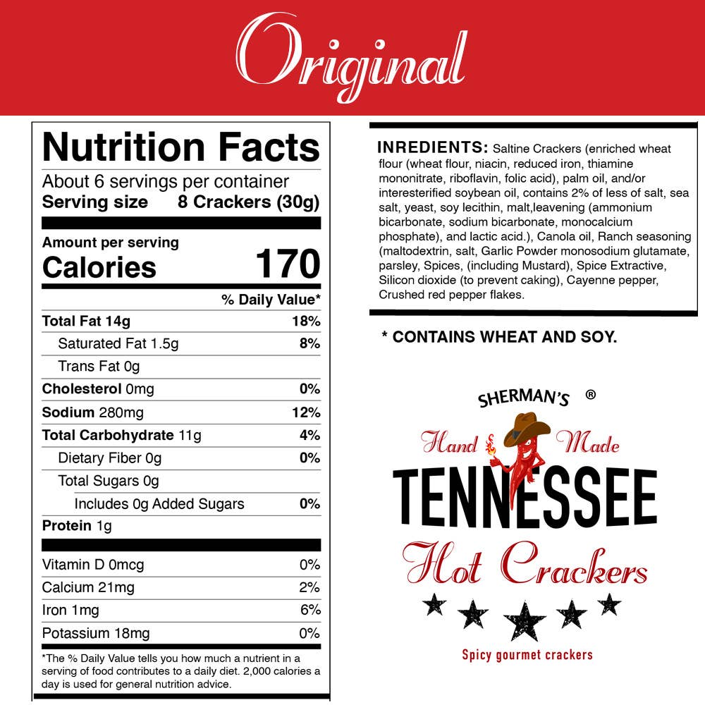 Sherman's Tennessee Hot Crackers, Original Flavor 30 ct