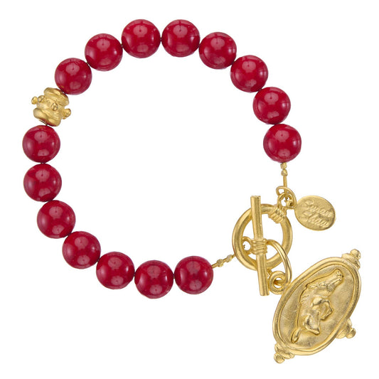 Wild Boar Intaglio on Red Coral Bracelet