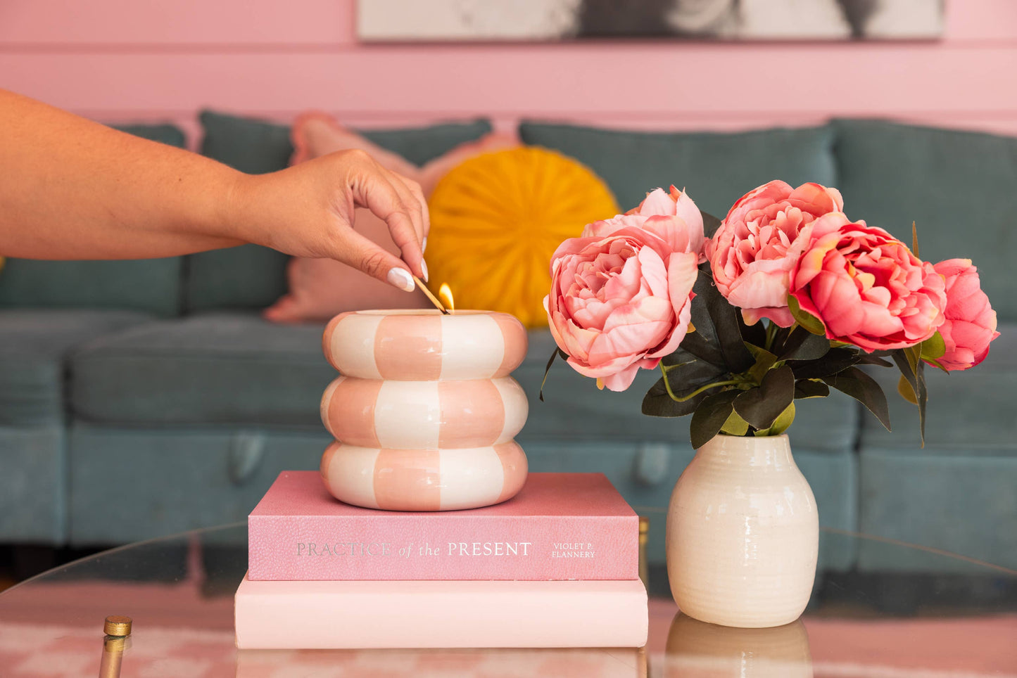 Sweet Grace Collection Candle #74 | Striped Pink Candle