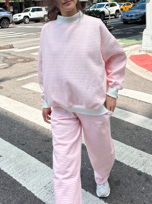 Light Pink and White Striped Mockneck Sweatshirt