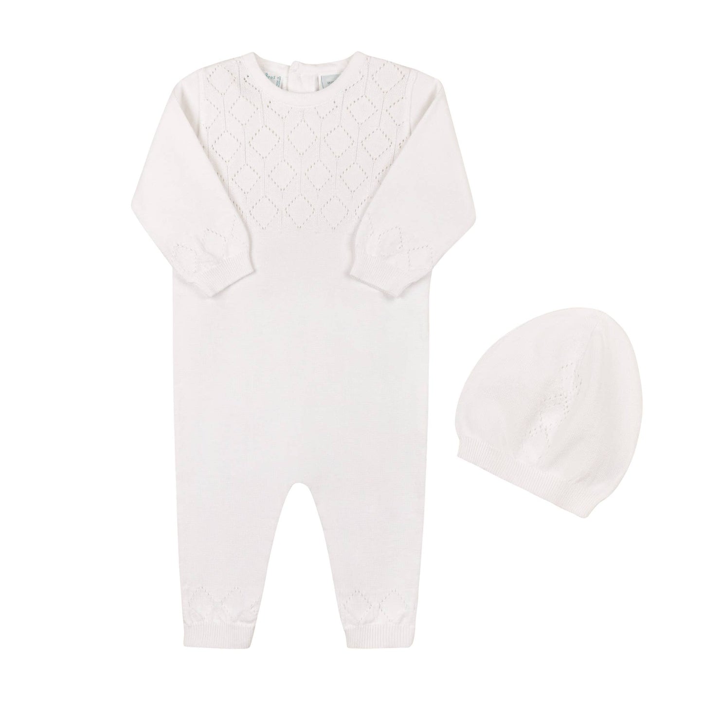 Lux Pointelle Knit Romper w/Hat
