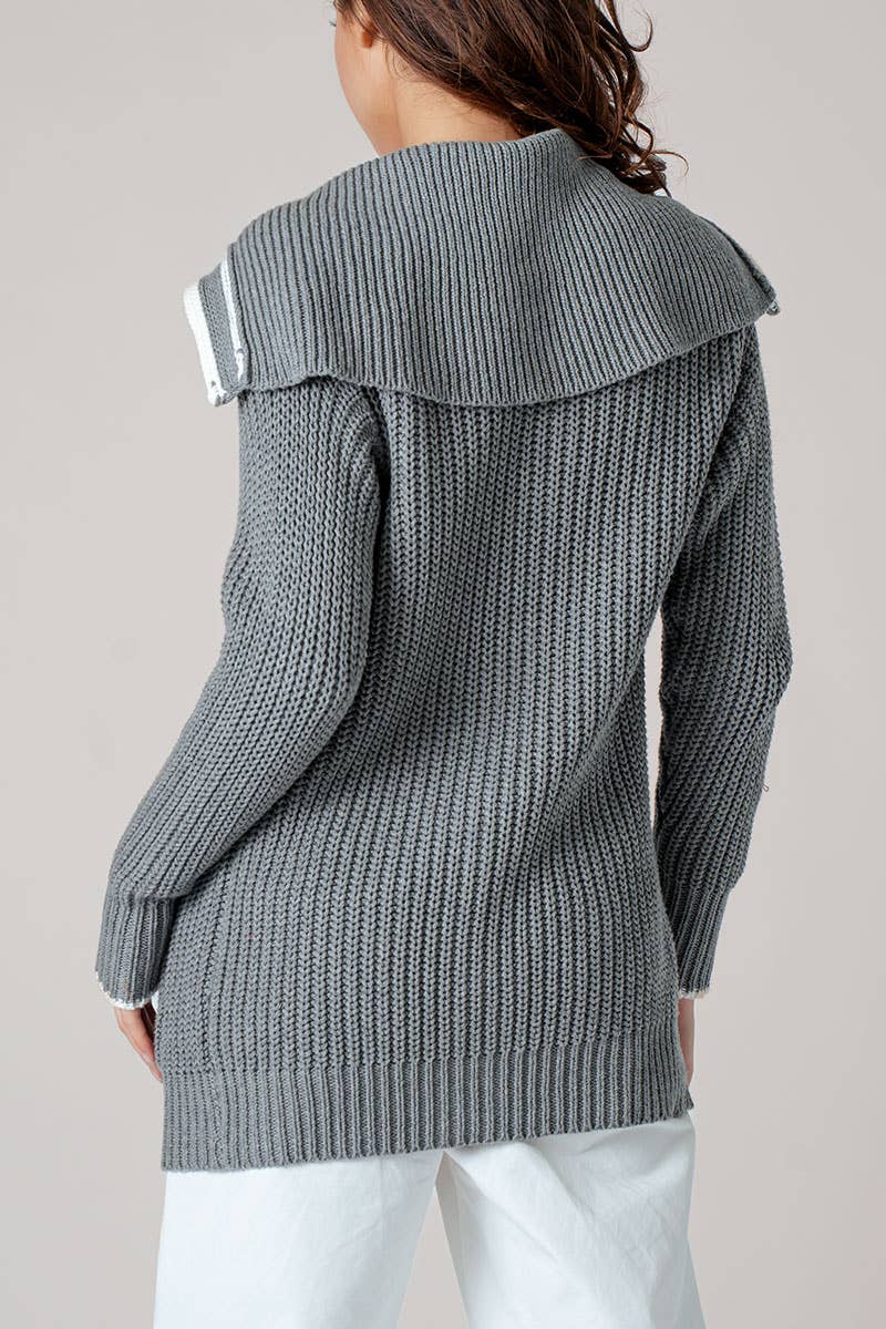 Sailor Collar Striped Trim Button Cardigan Top