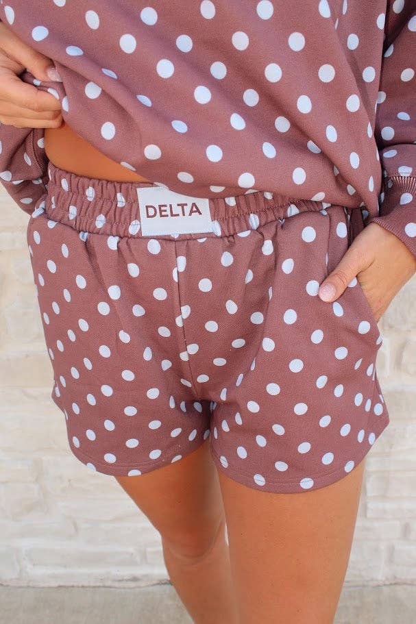 Brown & Blue Dot Delta Mockneck Set