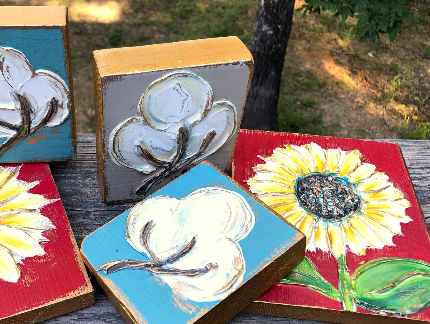 4x5 Cotton hand painted textured block  Western Farm Delta