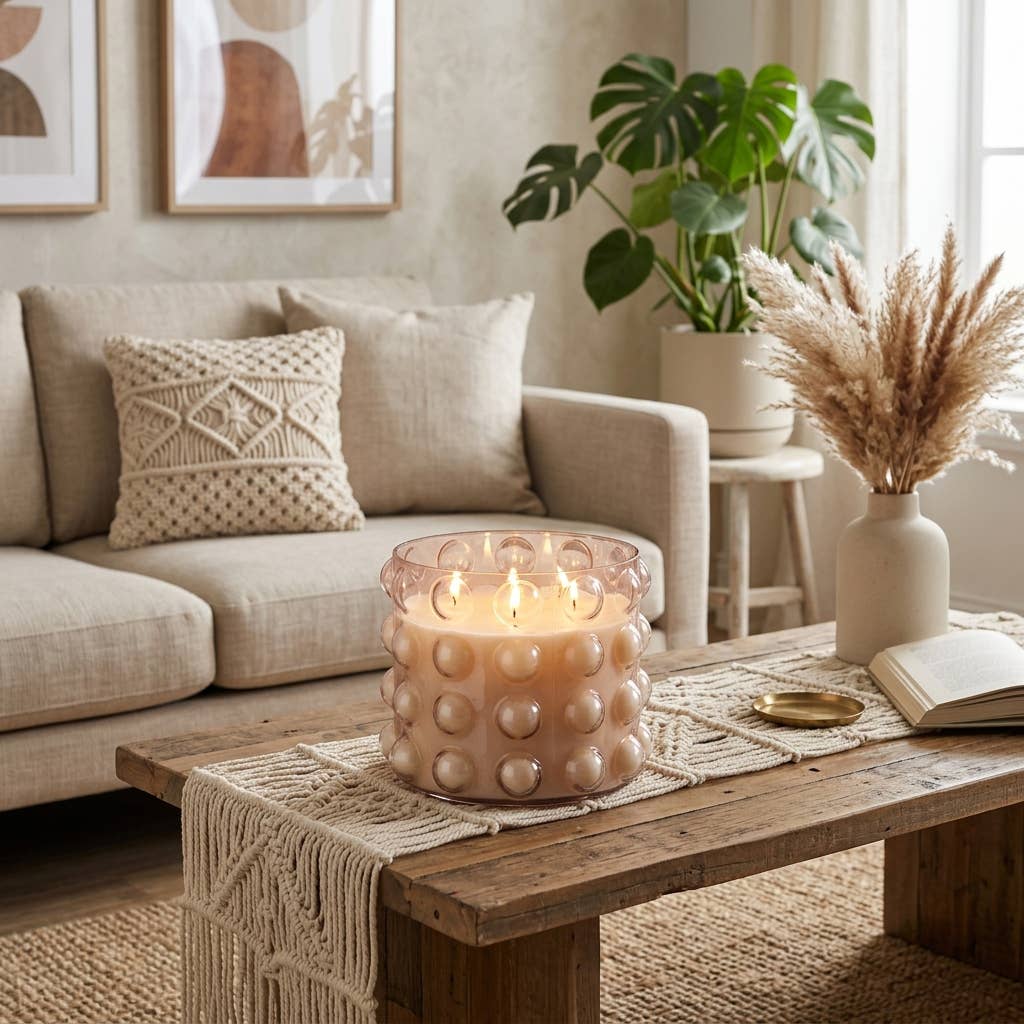 Scented Candle - Peony and Blush Suede Bubble Glass, 102 Oz