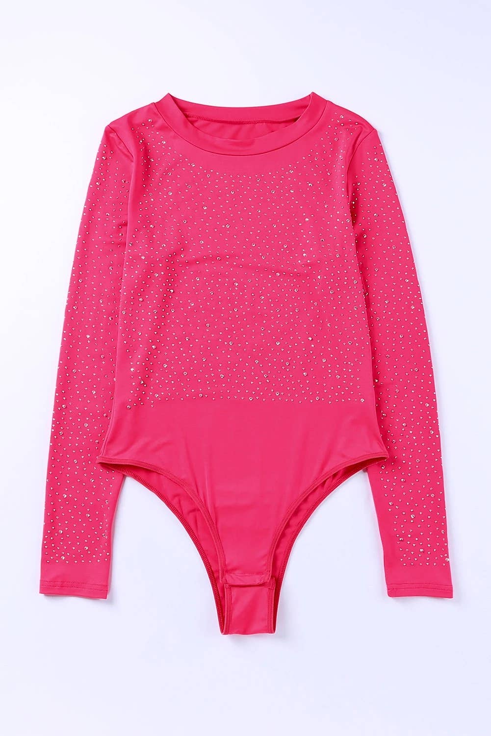 Rose Rhinestone O-neck Long Sleeve  Bodysuit