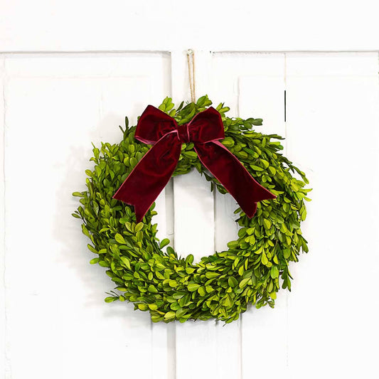 Christmas Preserved Boxwood Wreath   Green/Red   13"