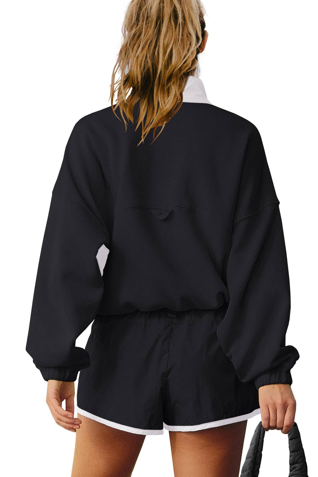 Color Blocks half button sweatshirt & shorts sporty set