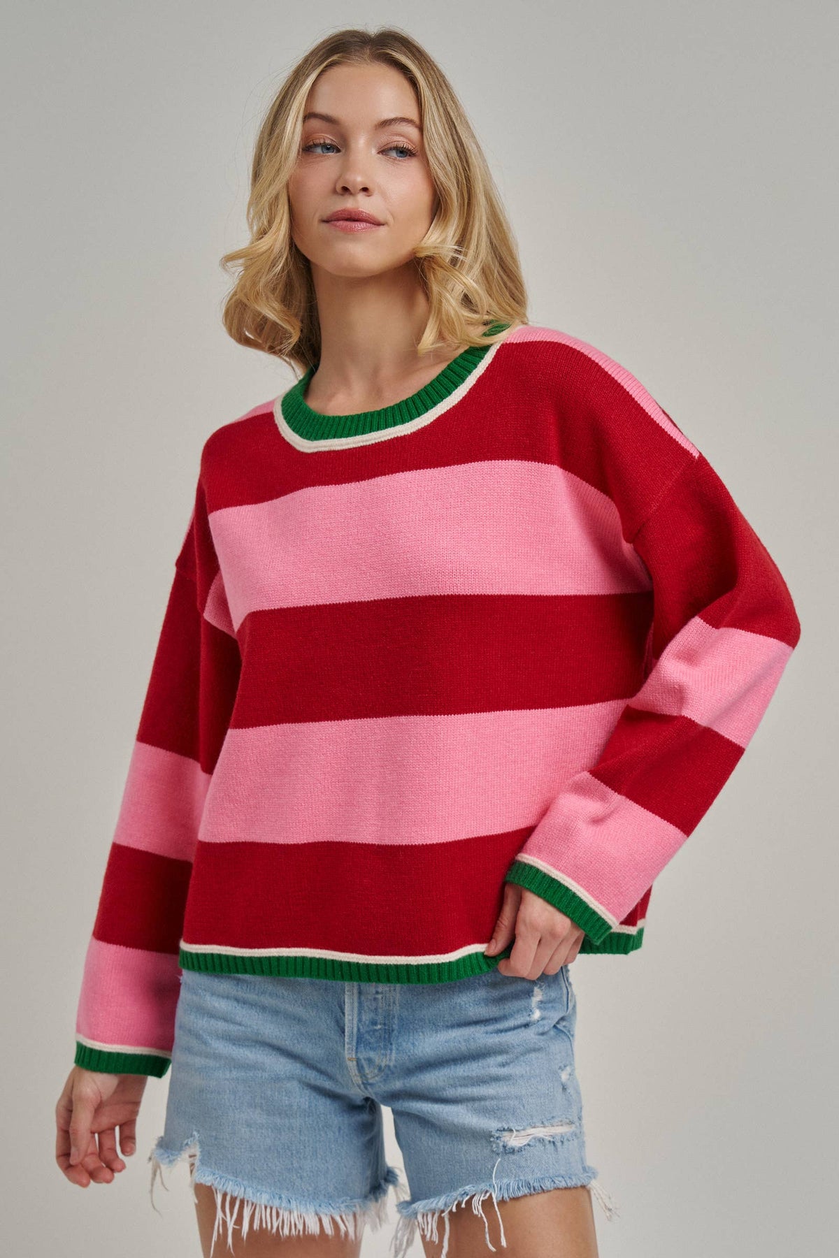 HOLIDAY CHRISTMAS STRIPE CASUAL COZY SWEATER_JLT00353-02