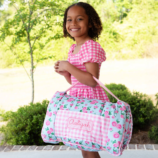 Watercolor Roses & Pink Gingham Nap Mat