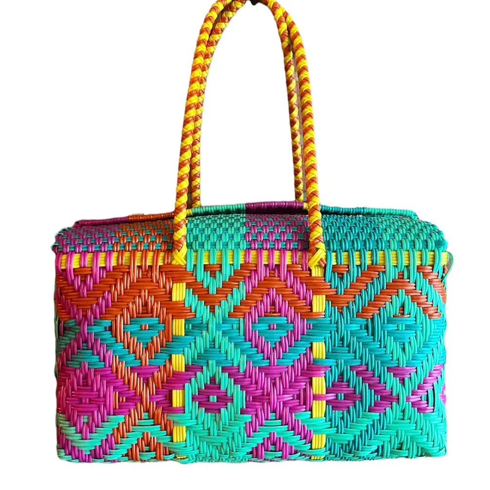 Fuchsia & Turq. Handwoven recycled plastic beach Bags