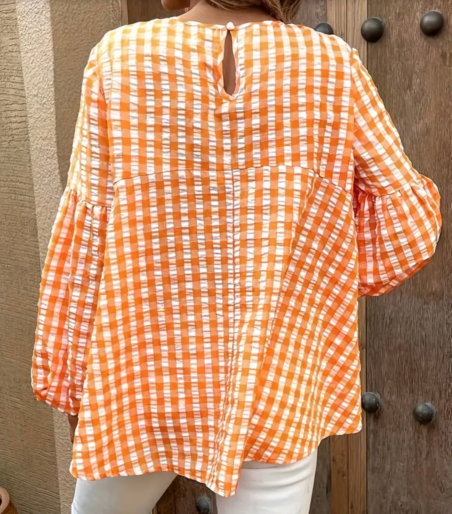 Orange plaid blouse