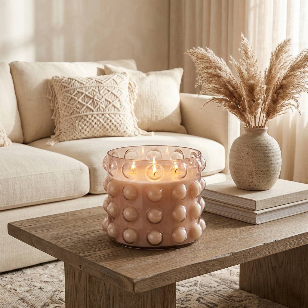 Scented Candle - Peony and Blush Suede Bubble Glass, 102 Oz