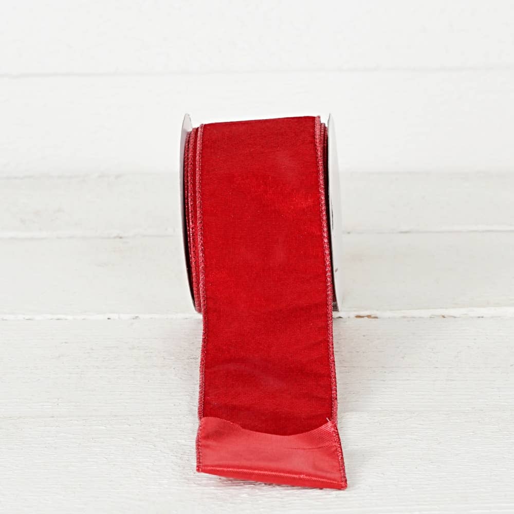 R32940-Wired Ribbon-Red Velvet w. Metallic Red back (2.5inW)