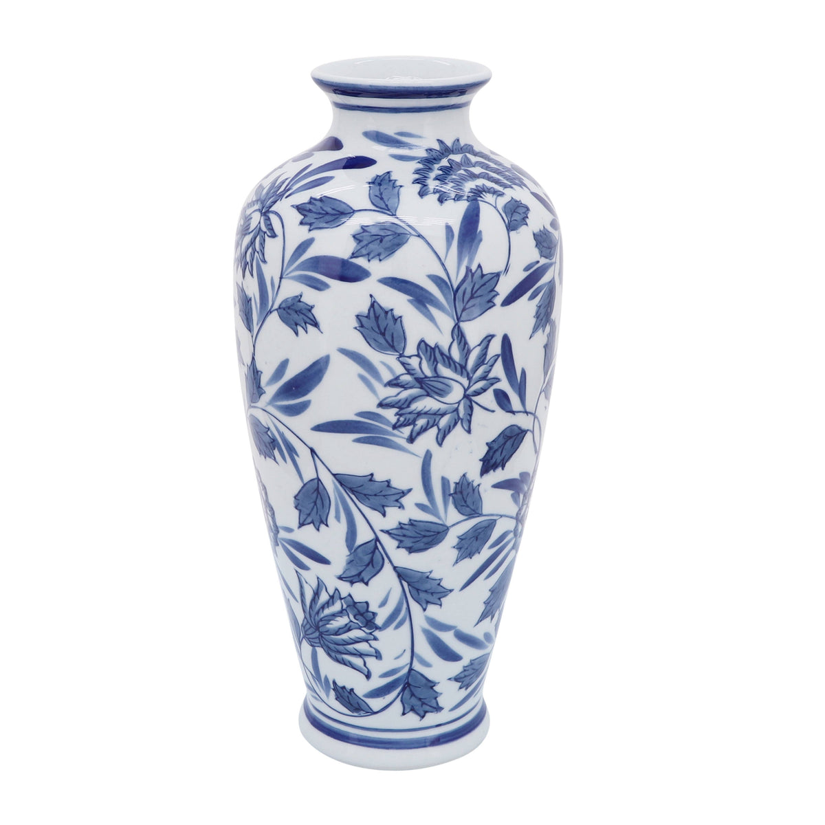 Decorative Vase - Blue/White Ceramic Chinoiserie, 13 in.