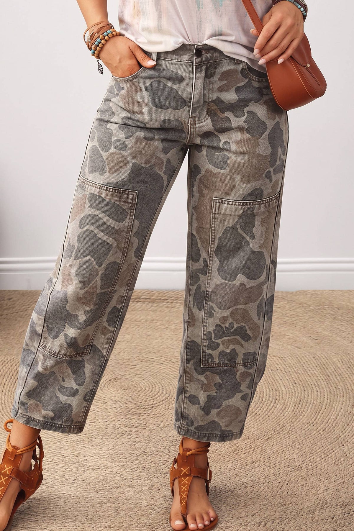 Camouflage Pattern Patch Detail Jeans