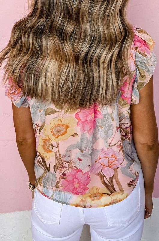 Floral Ruffle Tassel Blouse