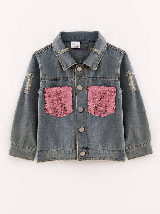 Girls Sequins Denim Jacket
