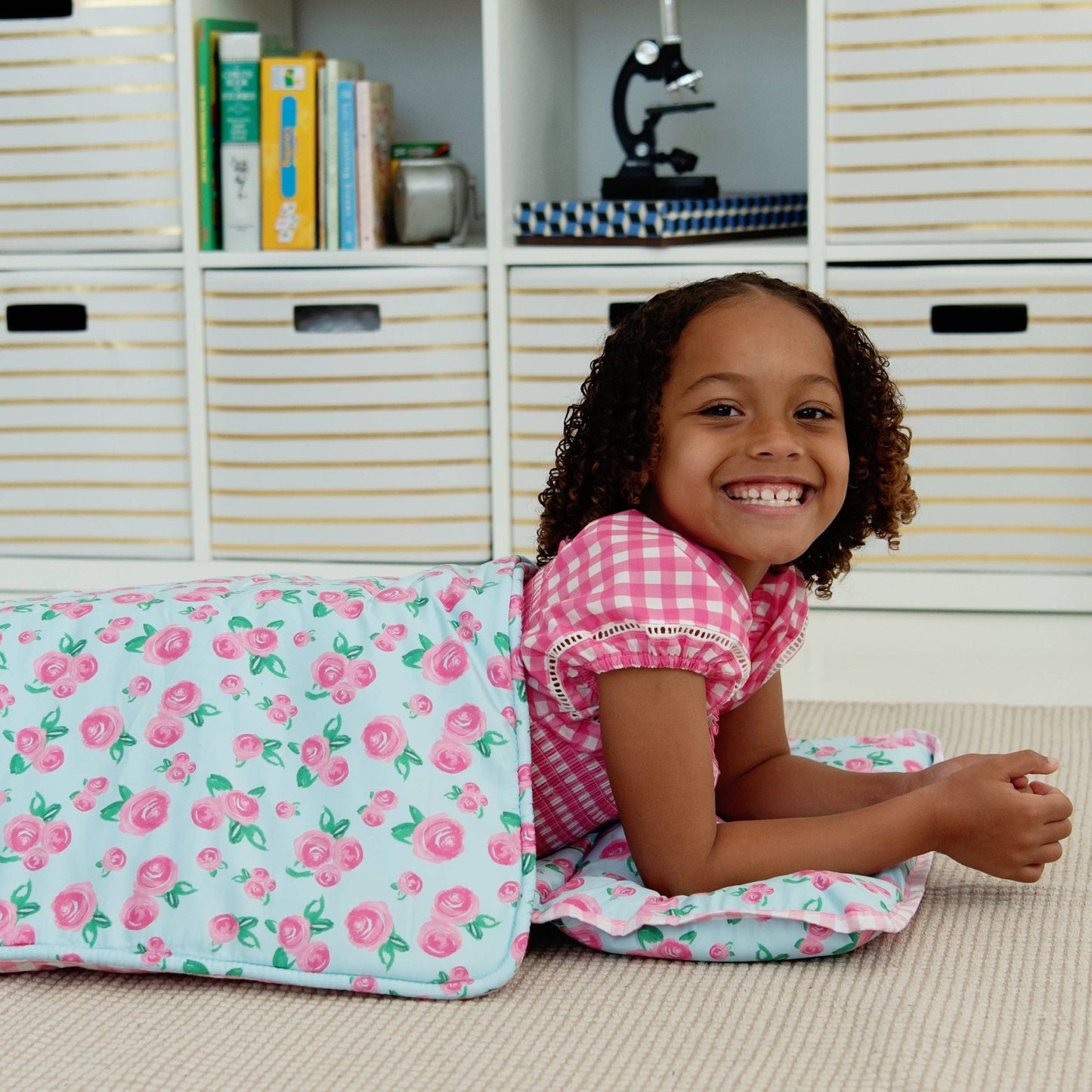 Watercolor Roses & Pink Gingham Nap Mat
