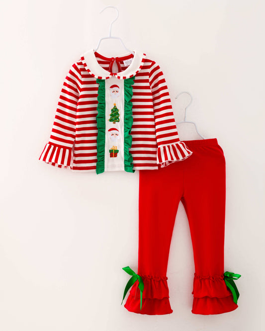 Christmas Stripe Ruffle Pant Set