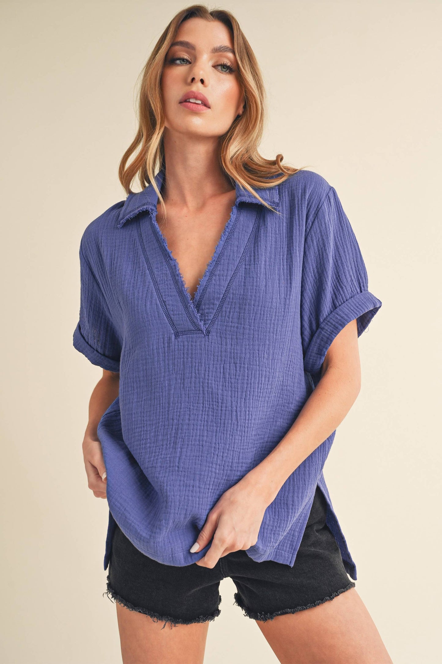 Jamy Collared Short Sleeve Top