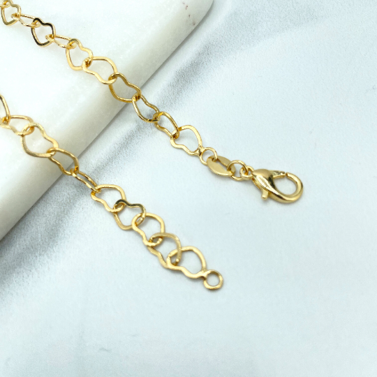 18k Gold Filled 2mm Linked Hearts Chain Necklace or Bracelet