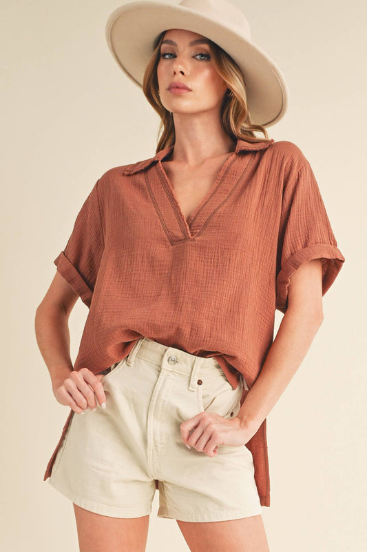 Jamy Collared Short Sleeve Top