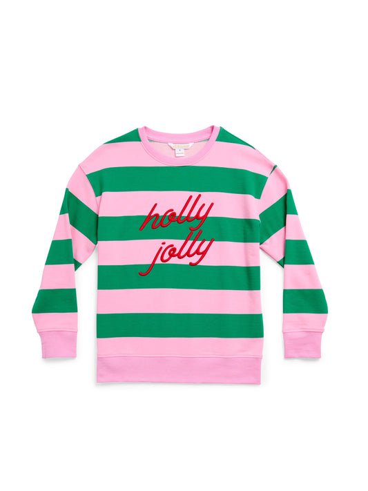 "HOLLY JOLLY" STRIPED CLASSIC SWEATSHIRTS,PINK