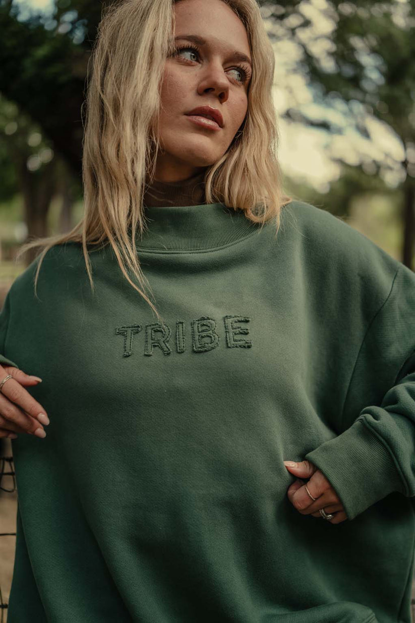 Tribe Kelley Bayside Mock Neck-Pine Green