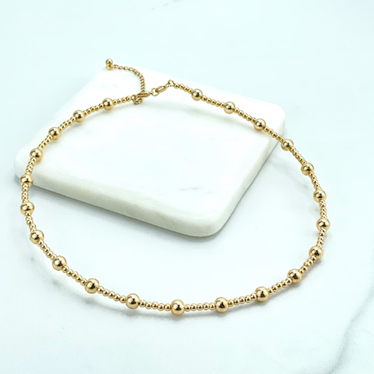 18k Gold Filled 7mm and 3mm Gold Beads, Beaded Choker Necklace with extender