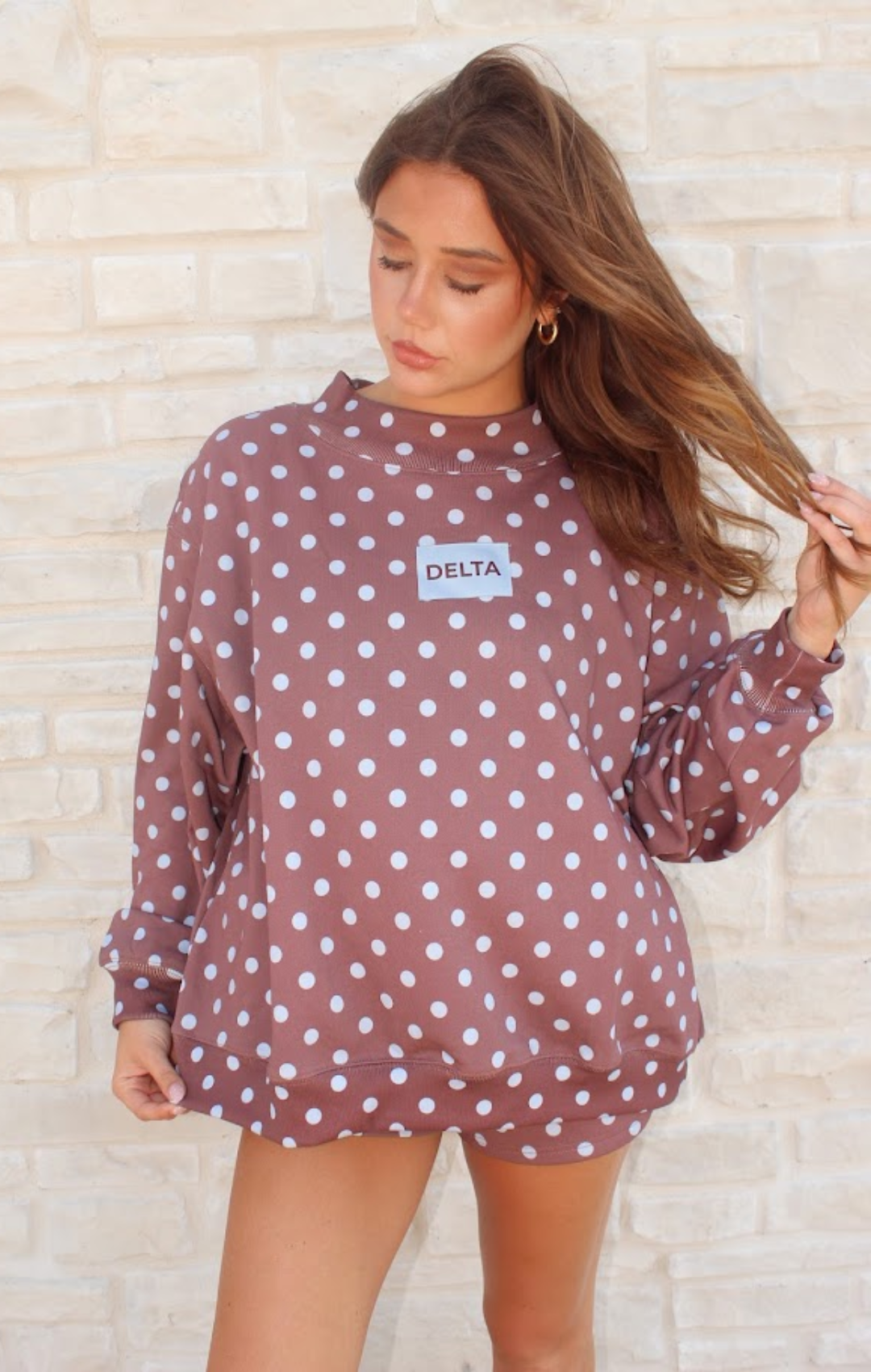 Brown & Blue Dot Delta Mockneck Set
