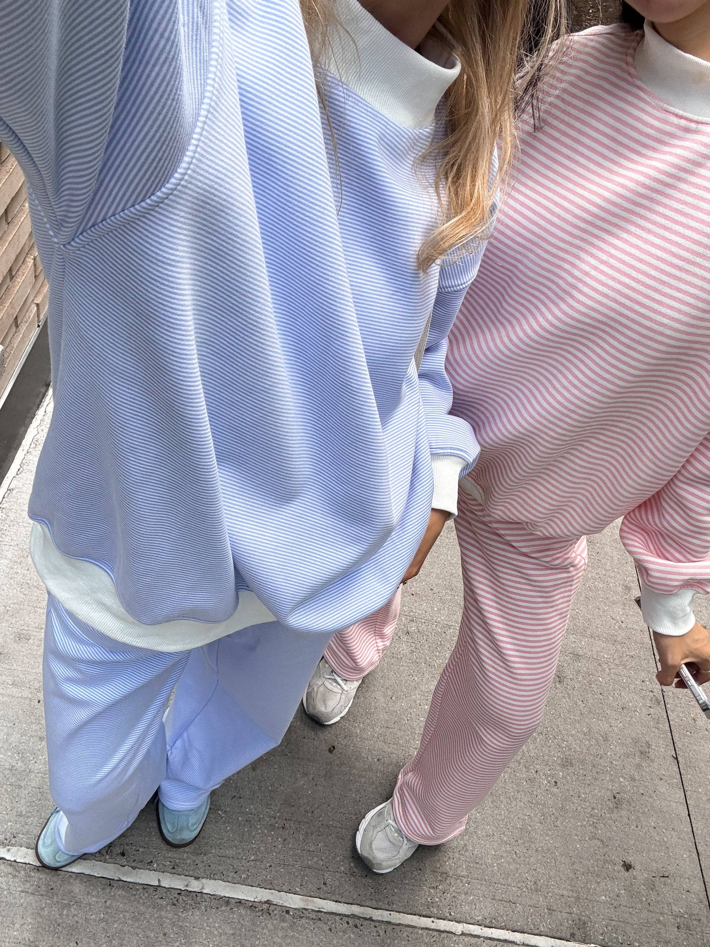 Light Pink and White Striped Mockneck Sweatshirt