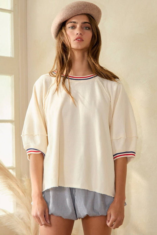 Striped Rib Banded Details Solid Top