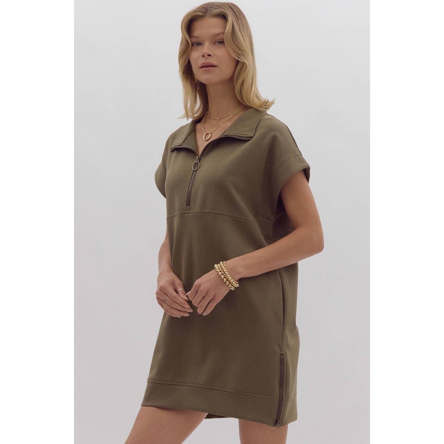 Solid short sleeve sweater dress